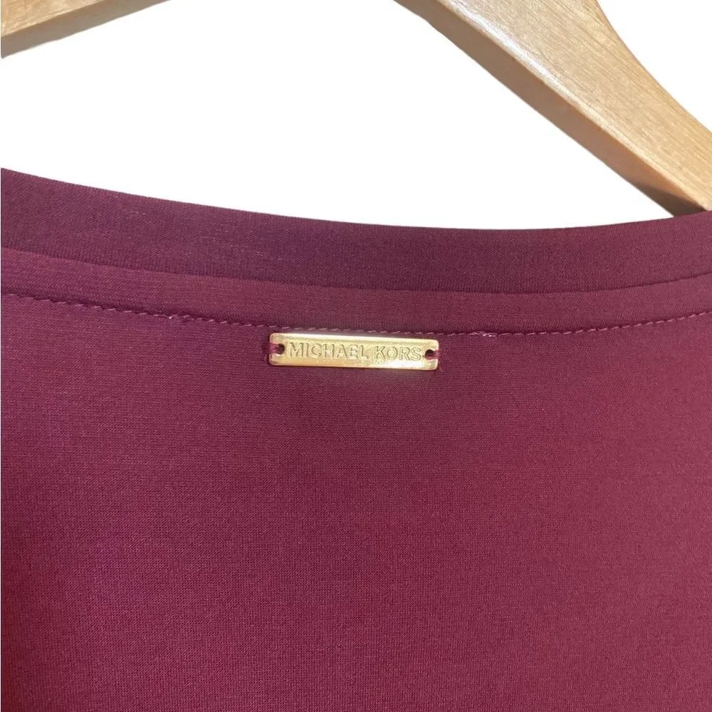 Michael Kors Merlot Long Sleeved Ruffle Dress NWT Size Large - Picture 2 of 5
